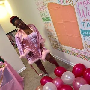 Satin feather sleeve robe